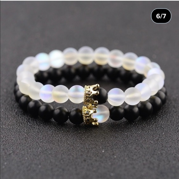 His and Hers Crown Opal Gemstone Bracelets - Picture 1 of 2